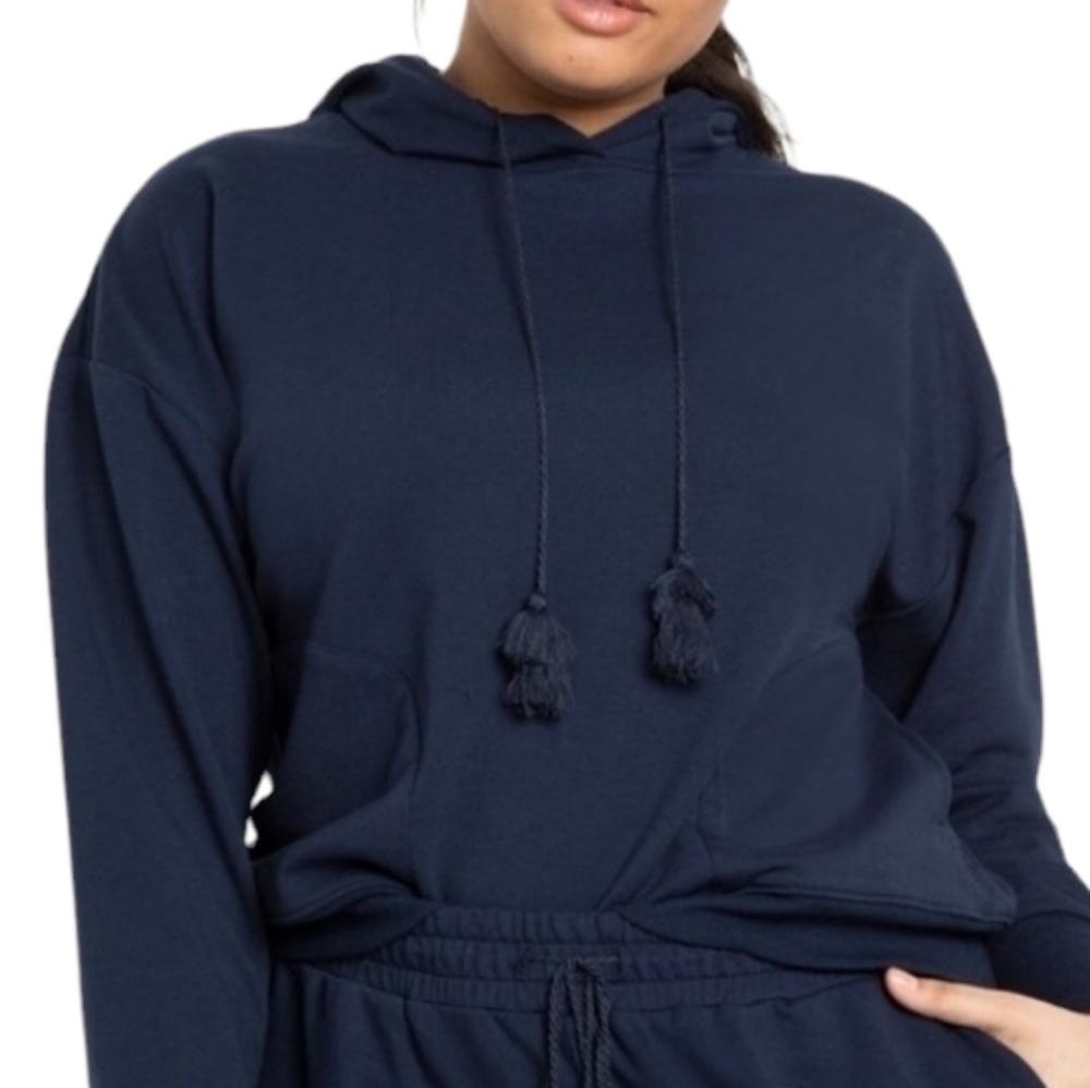 Eloquii | Women's Navy Blue Tassel Pullover Hoodie Sweatshirt (Size 26/28)